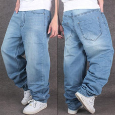 Men's Hip-Hop Rap Jeans Baggy Loose Denim Skateboard Pants Streetwear Trousers