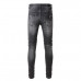 Men's Knee Hole Ripped Paisley Patchwork Patch Skinny fit Black Stretch Jeans