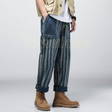 Mens Fashion Denim Loose Jeans Straight Pants Japanese Casual Trousers Korean