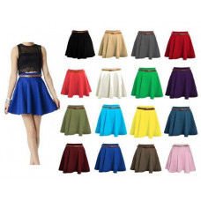 Women Ladies Plain Belted Flared Short Mini Skater Swing Party School Skirt