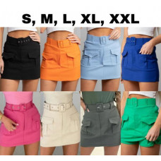 Women's Ladies High Waisted Belted Cargo Pockets Skort Summer Party Shorts Skirt