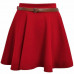 Women Ladies Plain Belted Flared Short Mini Skater Swing Party School Skirt